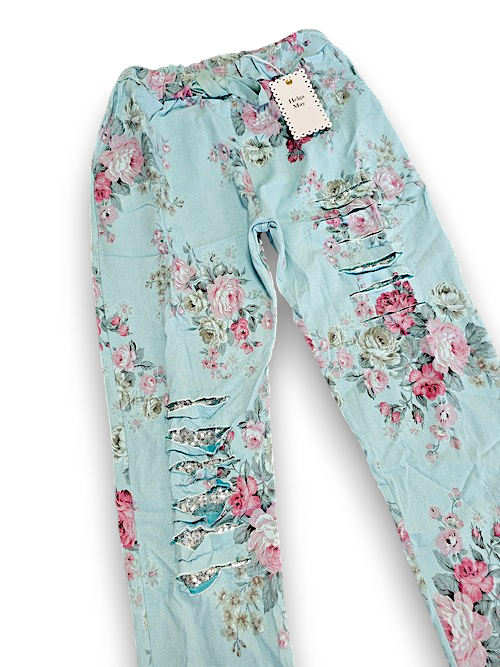 Light Turquoise High Tea Ripped Pants