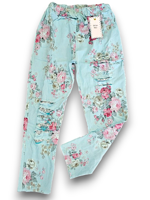 Light Turquoise High Tea Ripped Pants