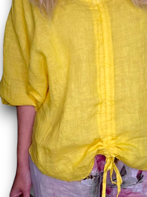 Helga May Yellow V-Neck Drawstring Top