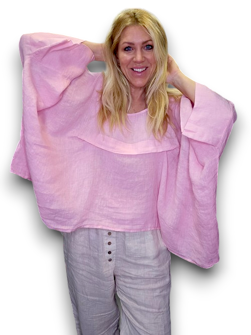 Light Pink Flutter Front Batsleeve Top