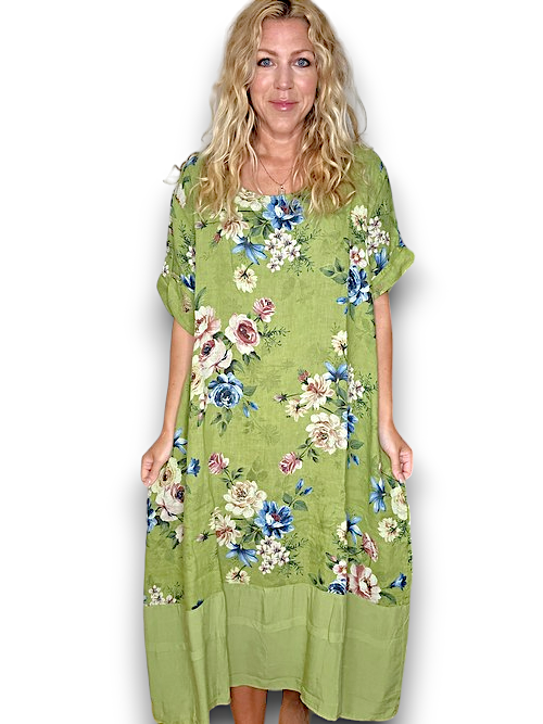 Dark Lime Bundle Flora Button Sleeve Hem Dress