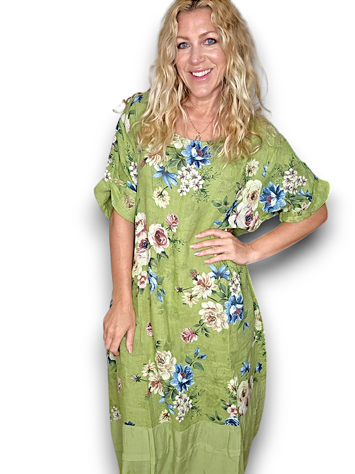 Dark Lime Bundle Flora Button Sleeve Hem Dress