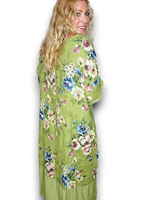 Dark Lime Bundle Flora Button Sleeve Hem Dress