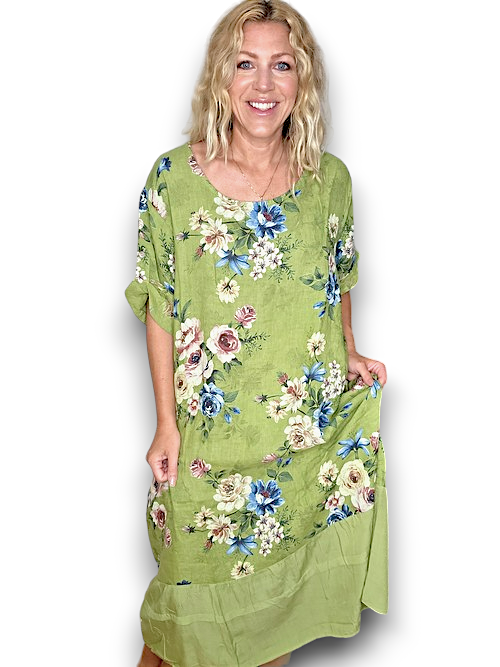 Dark Lime Bundle Flora Button Sleeve Hem Dress