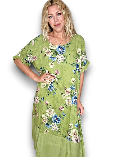 Dark Lime Bundle Flora Button Sleeve Hem Dress