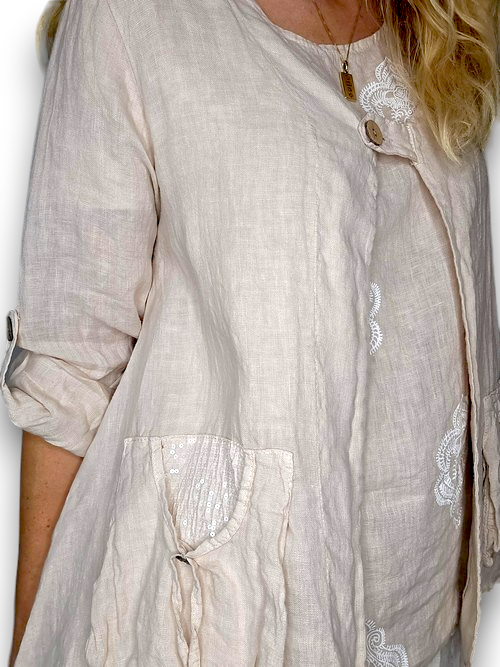 Helga May Beige Sequin Pocket Jacket
