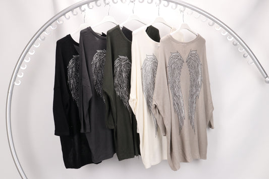 Raw Edged Embellished Angel Wing Knit