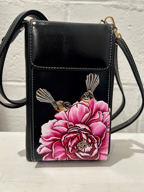 Leather Cell Phone Bag Fantail & Camelia