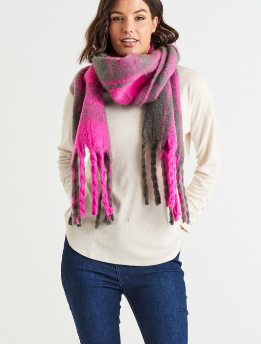 Lillian Fluffy Scarf - Magenta Plaid