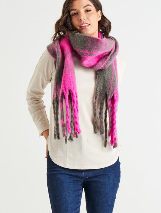 Lillian Fluffy Scarf - Magenta Plaid