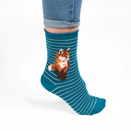 Wrendale Teal Fox Socks