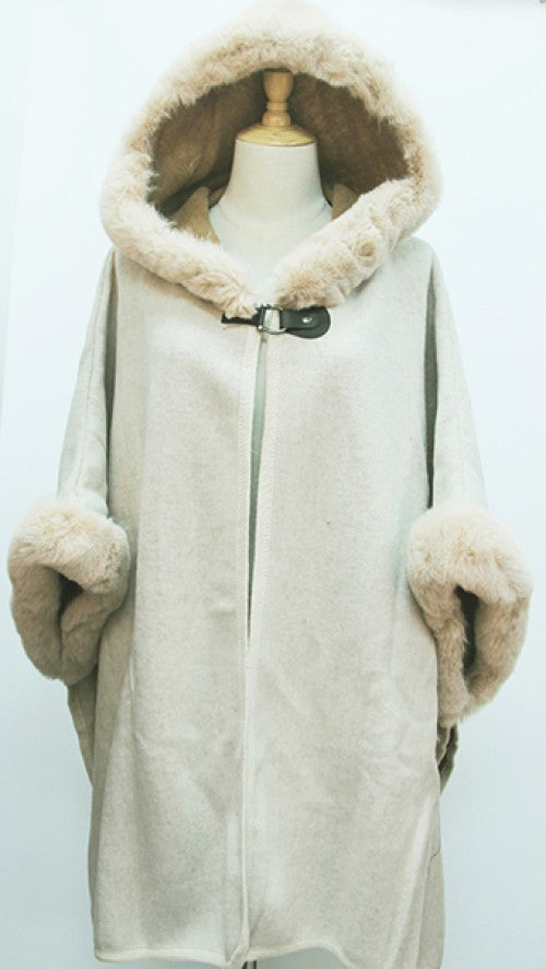 Fur Trim Hooded Cape