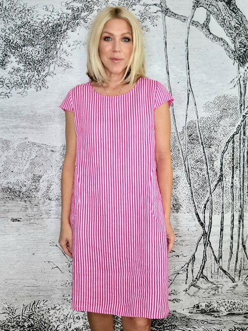 Helga May Pinstripe Kennedy Dress | Hot Pink