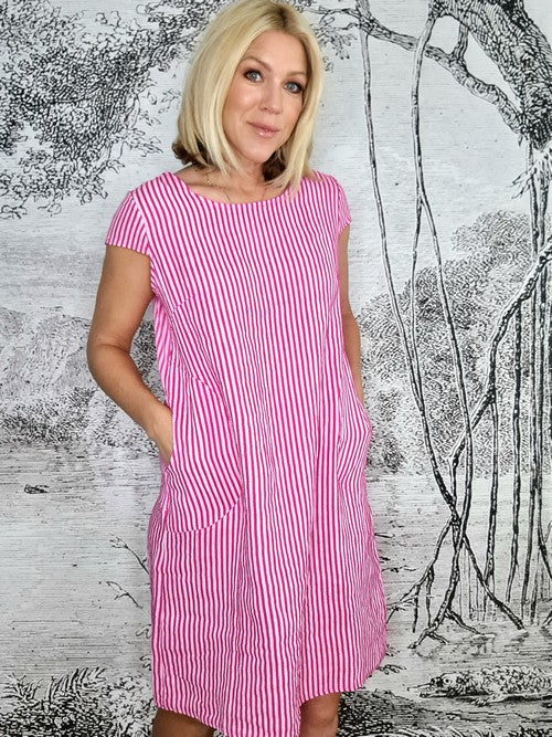 Helga May Pinstripe Kennedy Dress | Hot Pink