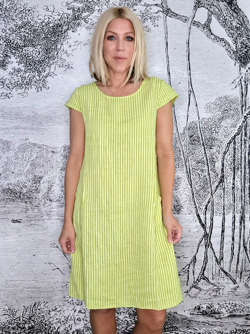Helga May Pinstripe Kennedy Dress | Bright Lime