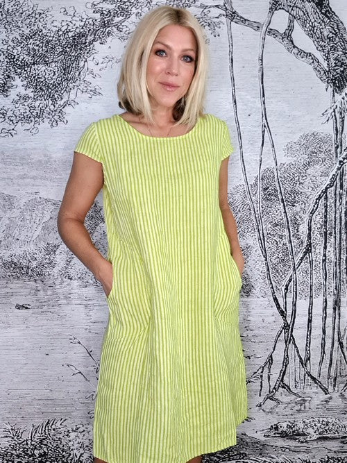 Helga May Pinstripe Kennedy Dress | Bright Lime