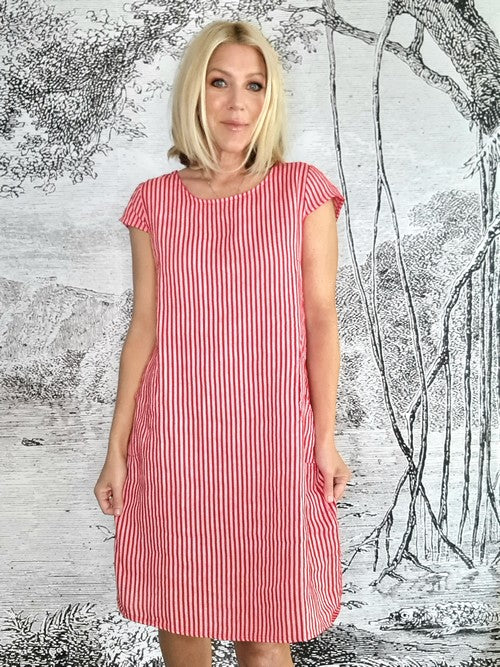 Helga May Pinstripe Kennedy Dress | Red