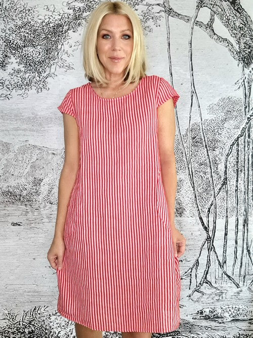 Helga May Pinstripe Kennedy Dress | Red