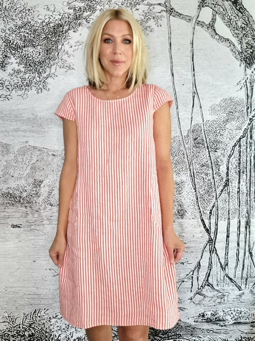 Helga May Pinstripe Kennedy Dress | Coral