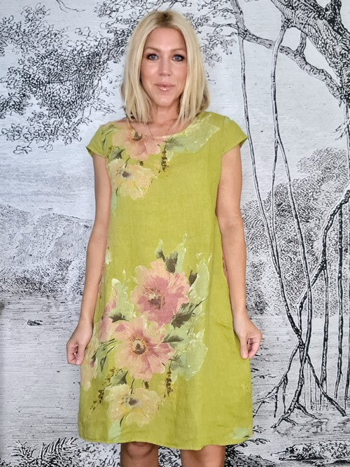 Helga May Watercolour Rose Kennedy Dress | Antique Lime