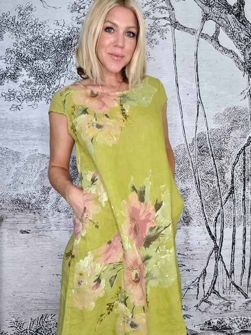 Helga May Watercolour Rose Kennedy Dress | Antique Lime