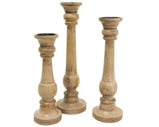 Piper Carved Wood Candle Holders