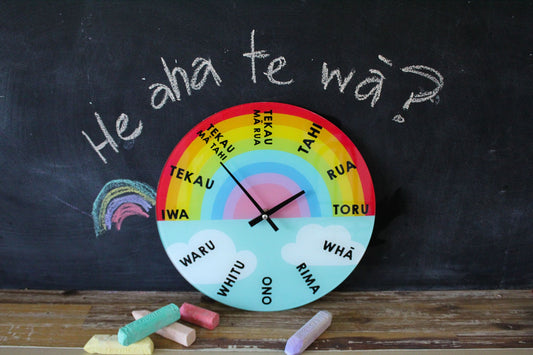 Te Reo Glass Rainbow Clock