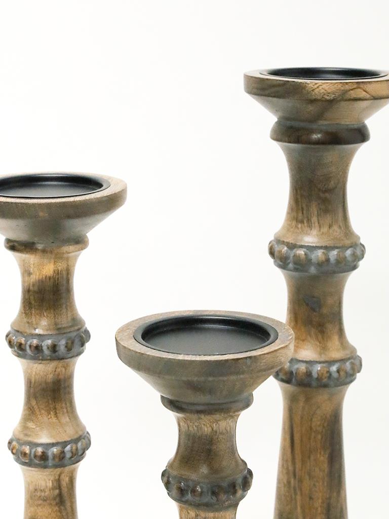 Remy Carved Wood Candle Holders