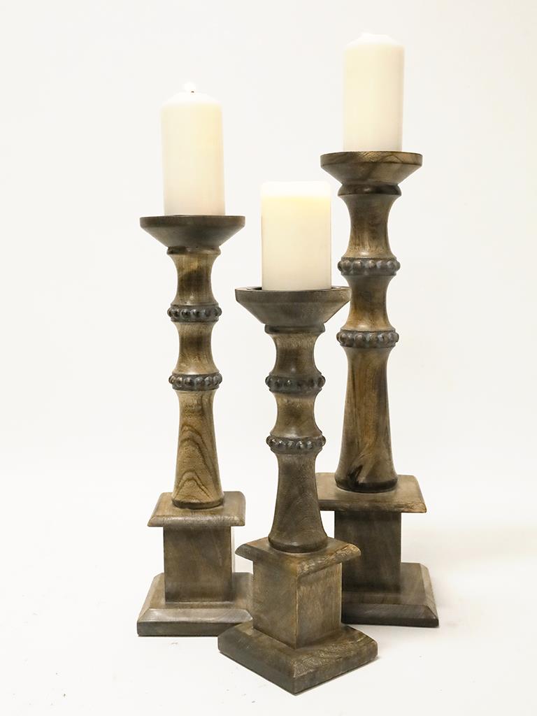 Remy Carved Wood Candle Holders