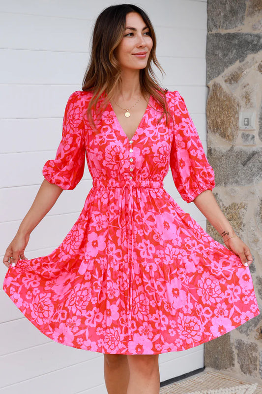 Rose V Neck Mini Dress