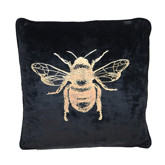 Velvet Bee Cushion | Black