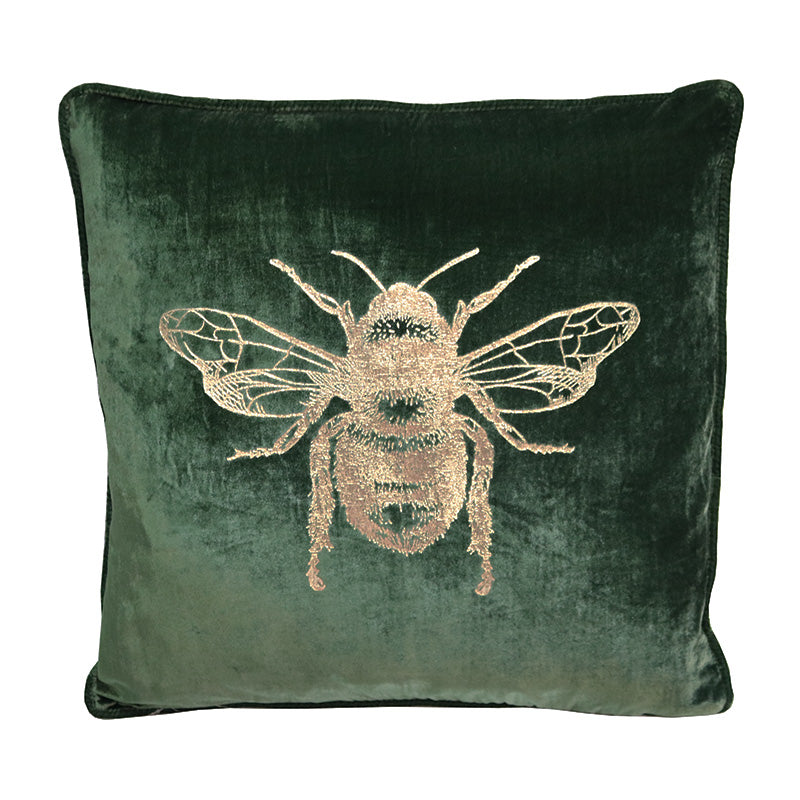 Velvet Bee Cushion | Green