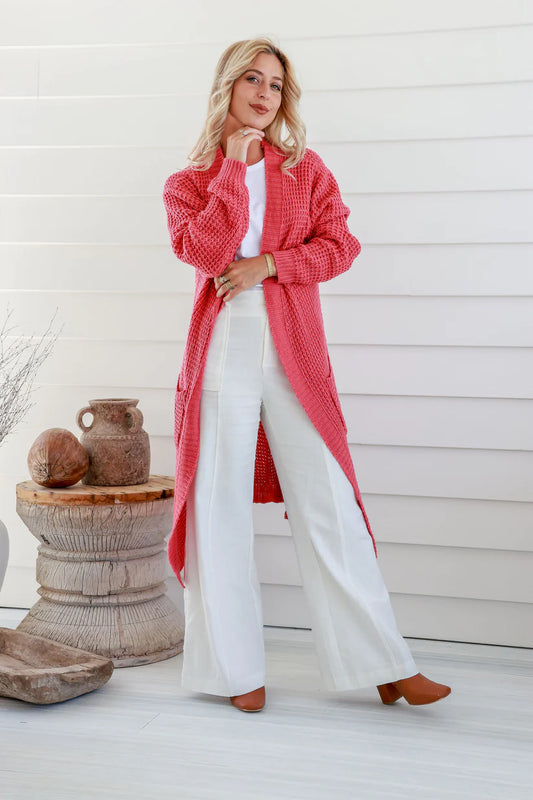 Lila Long Cardigan | Salmon Pink