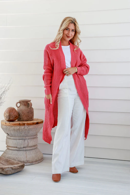 Lila Long Cardigan | Salmon Pink