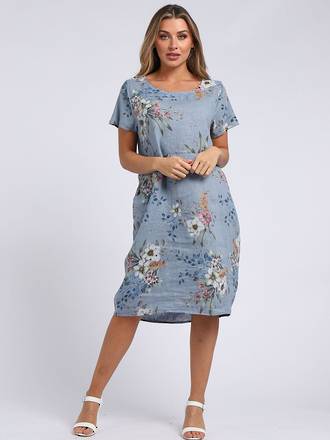 Fleur Classic Linen Dress | Denim Blue