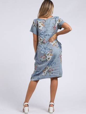 Fleur Classic Linen Dress | Denim Blue