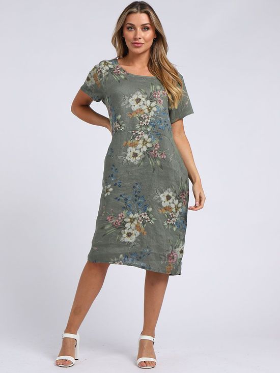 Fleur Classic Linen Dress | Khaki