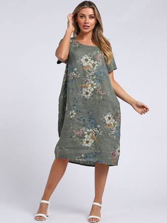 Fleur Classic Linen Dress | Khaki