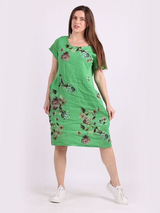 Fleur Bouquet Linen Dress | Apple Green