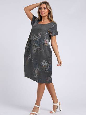 Fleur Classic Linen Dress | Charcoal