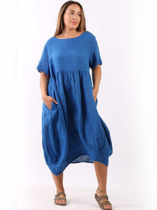 Mila Linen Dress  Royal Blue