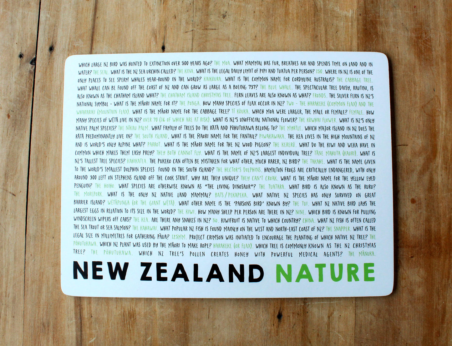 New Zealand Quiz Placemats