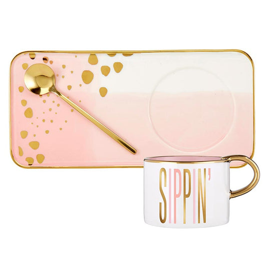 Mug, Tray And Spoon Set - Sippin