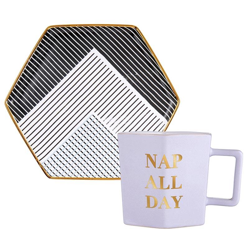 Hexagon Mug And Saucer Set - Nap All Day