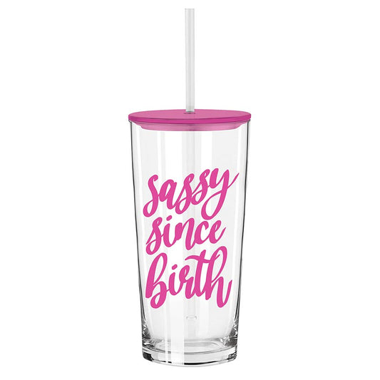 Glass Tumbler w/Straw - Sassy