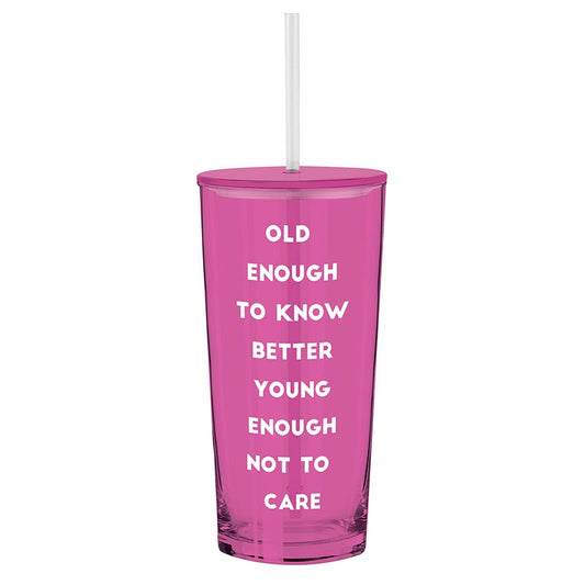 Glass Tumbler W/Straw - Old Enough
