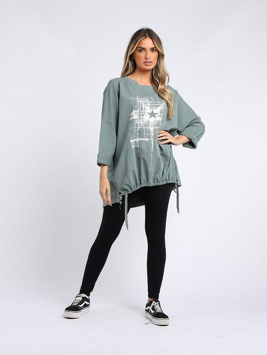 Starburst Cotton Sweater Sage Green