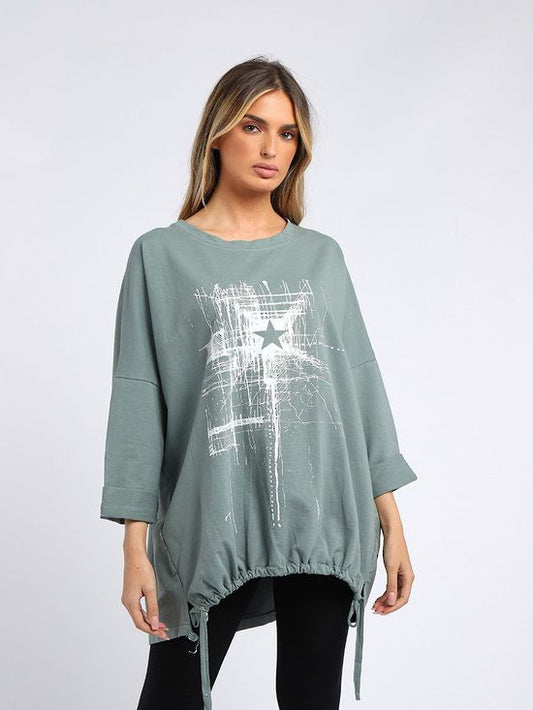 Starburst Cotton Sweater Sage Green