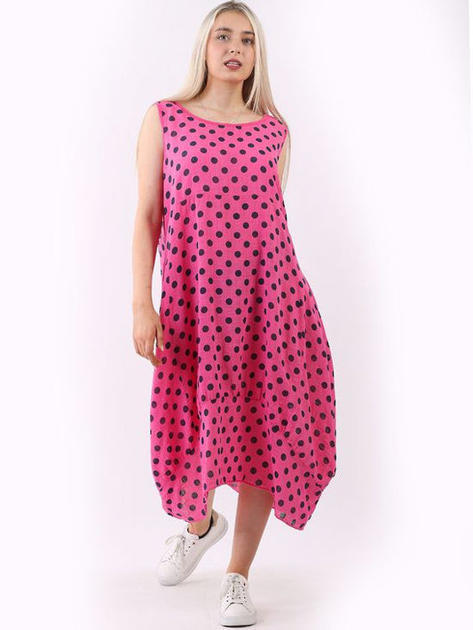Thea Spotted Dress | Fuchsia