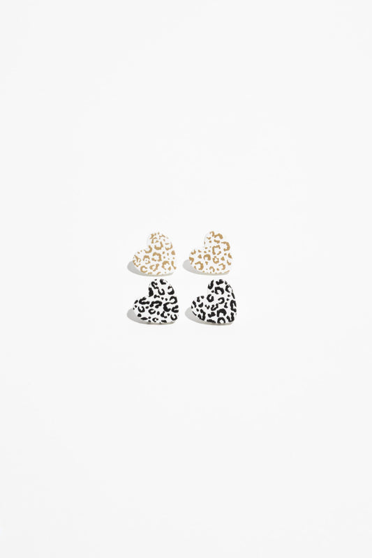 Caz Heart Stud Set - Leopard
